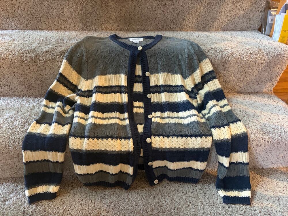 Christopher & Banks womens large striped knit cardigan sweater